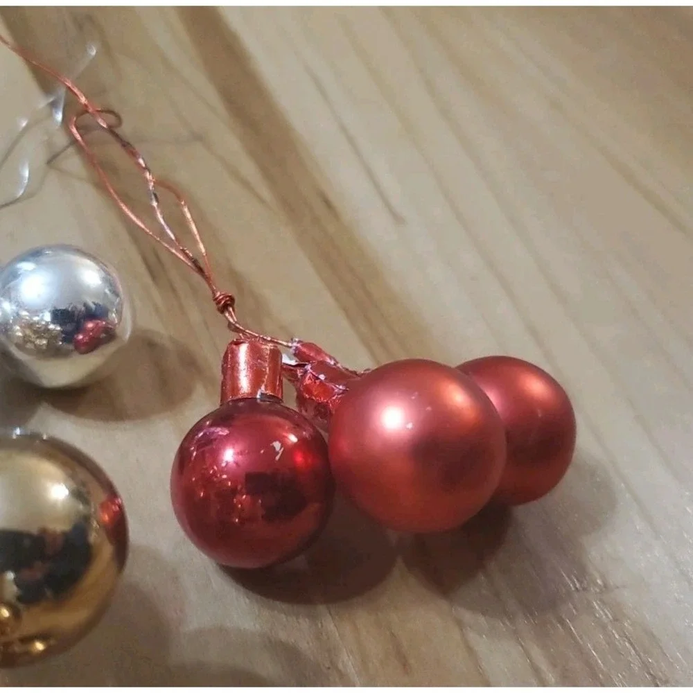 Vintage Christmas Red Gold Silver Mercury Glass Balls w/ Wire Stem Picks 7/8